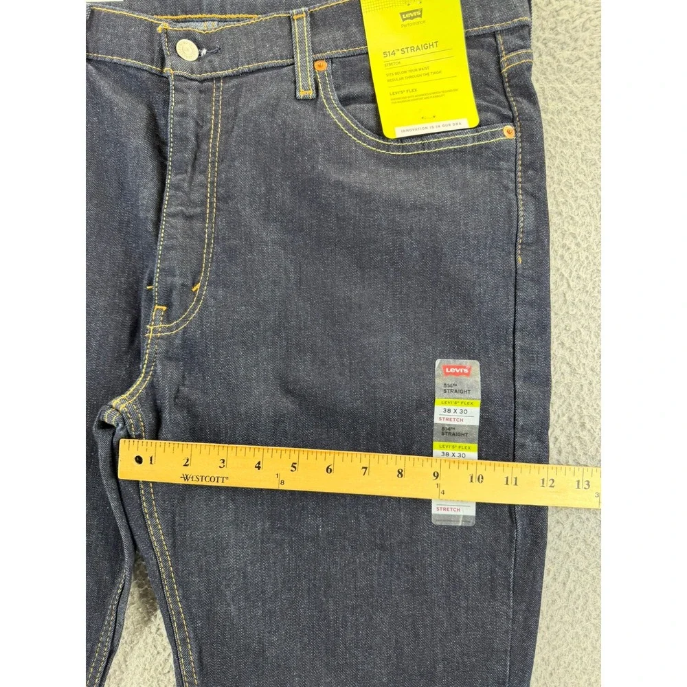 Levis 514 Straight Fit Mens Jeans 38x30 Dark Indigo Blue Performance Stretch New